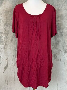 Ekouaer Women’s Nursing Maternity Scoop Neck Short Sleeve Top Burgundy XL